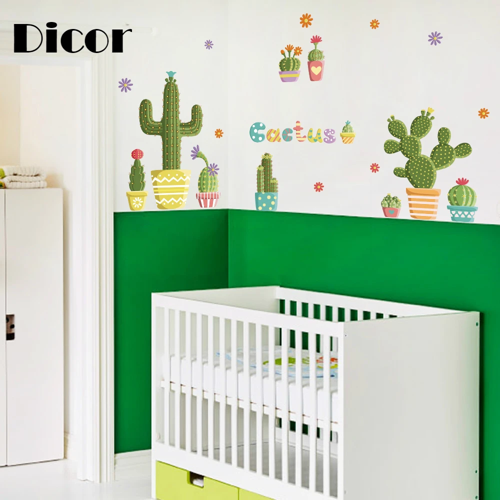 

DICOR Diy Kawaii Cactu Brand Wall Sticker High Quality PVC Removable Green Self-adhesive Decal Creative Etiqueta de la pared New