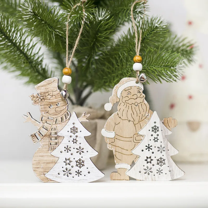 

Christmas Tree Hanging Decorations Wooden Material Snowman Santa Claus Designs Party Decorations