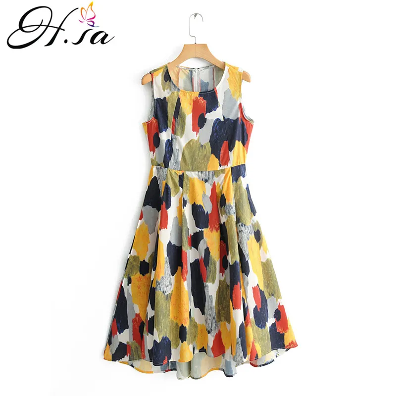 

H.SA Women Summer Sundress 2019 Sleeveless Color Beach Sundress Women Summer Dresses Elegant A-Line Casual Party Dress