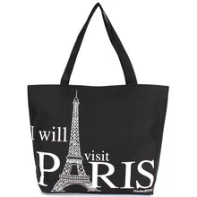Espaço grande Bolsa Com Zíper Bolsa de Ombro Saco de Compras Das Mulheres Da Lona Paris Torre Eiffel Padrão Praia Meninas Bookbag Tote Ocasional Bolsa de Moda