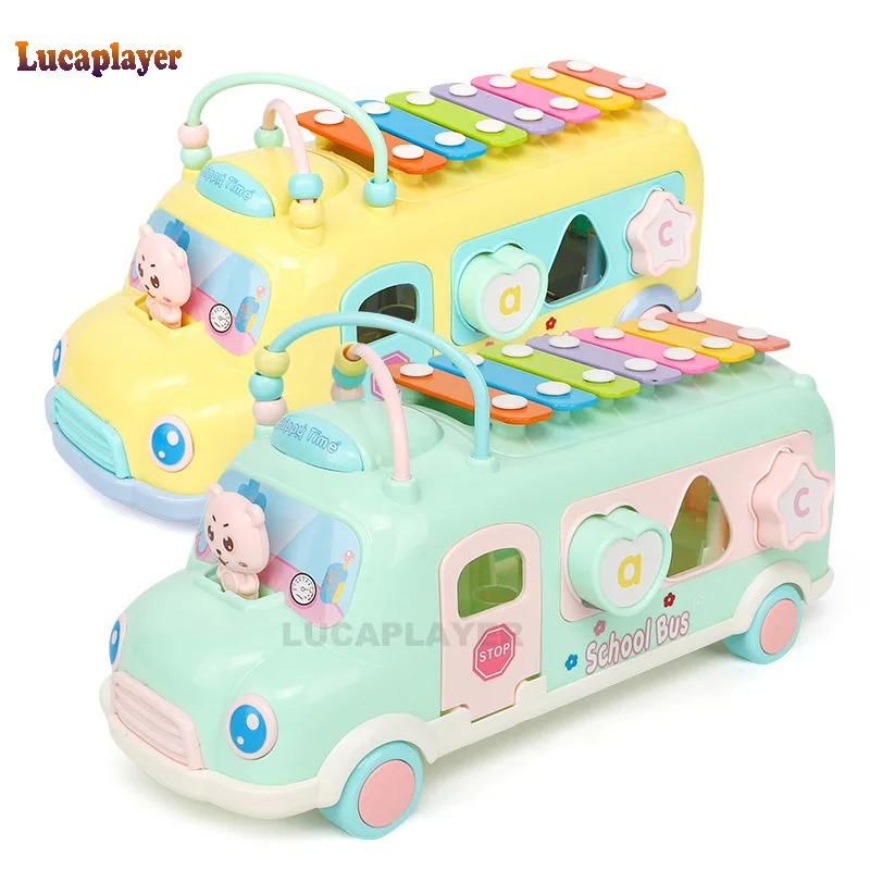 

Children's bus knocking piano Multifunction Early Educational Car Toys Baby Learning Music Round Beads Kids Birthday Gift