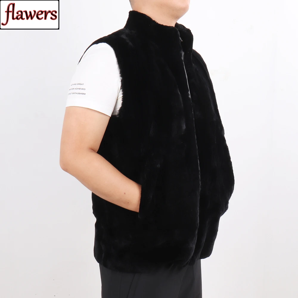 

New Arrival Russian Men 100% Natural Rex Rabbit Fur Vests Winter Male Warm Real Rex Rabbit Fur Gilets Fashion Genuine Fur Vest