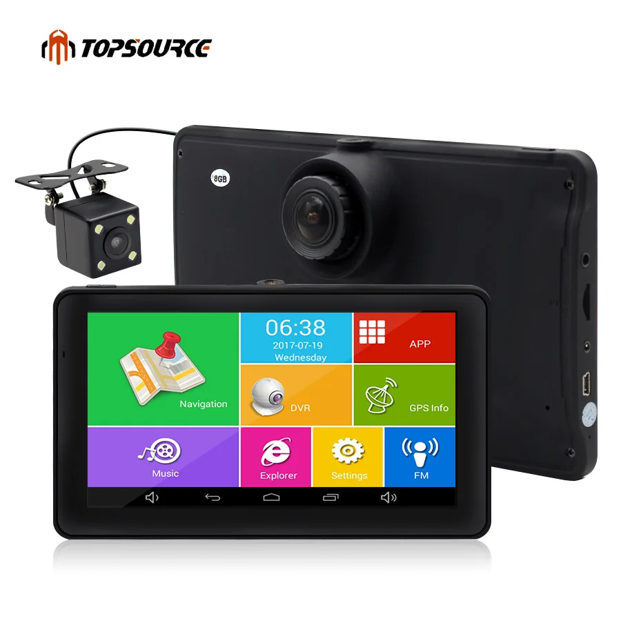 

TOPSOURCE 7" Android Car GPS Navigation 8GB with Rear view camera dvrs Vehicle gps Navigator Quad-core Bluetooth AVIN sat nav