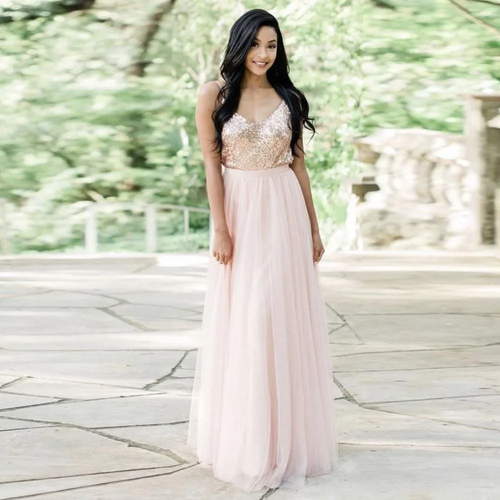 Fashion Pearl Pink A line Long Tulle Skirts For Bridesmaid ...