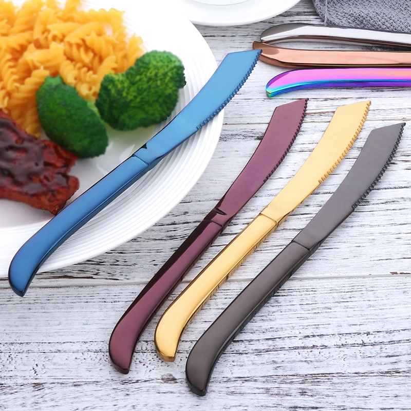  Stainless Steel Rainbow Steak Knife Sharp Table Knives Set Restaurant Cutlery Dinner Knife Black St