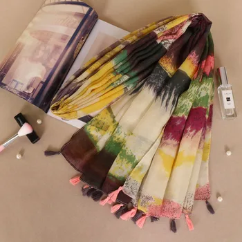 

Rainbow nice Tassels scarf printe multicolor viscose scarves lightweight hijab muslim headband long shawls 2 color 10pcs/lot