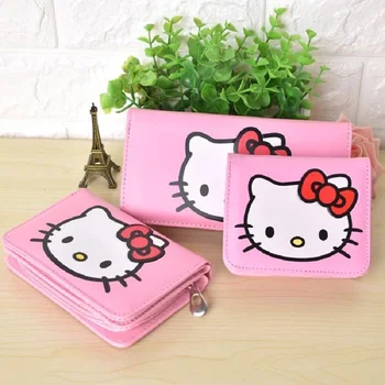 

Pink Cute Cartoon Hello Kitty Famous Brand Designer Wallets Magic Women Leather Purse For Girls Clutch Purse Lady Party Wallet