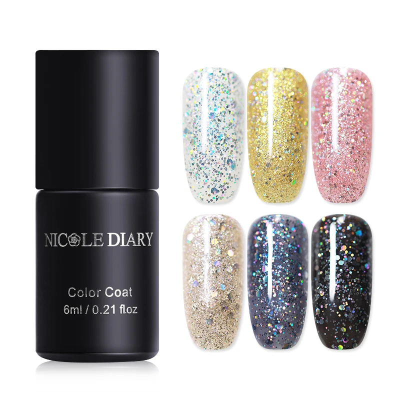 

NICOLE DIARY UV Gel Nail Polish Magic Starlight Holo Sequins Glitter Soak Off UV Gel Varnish 6 Colors Manicure Lacquer 6ml