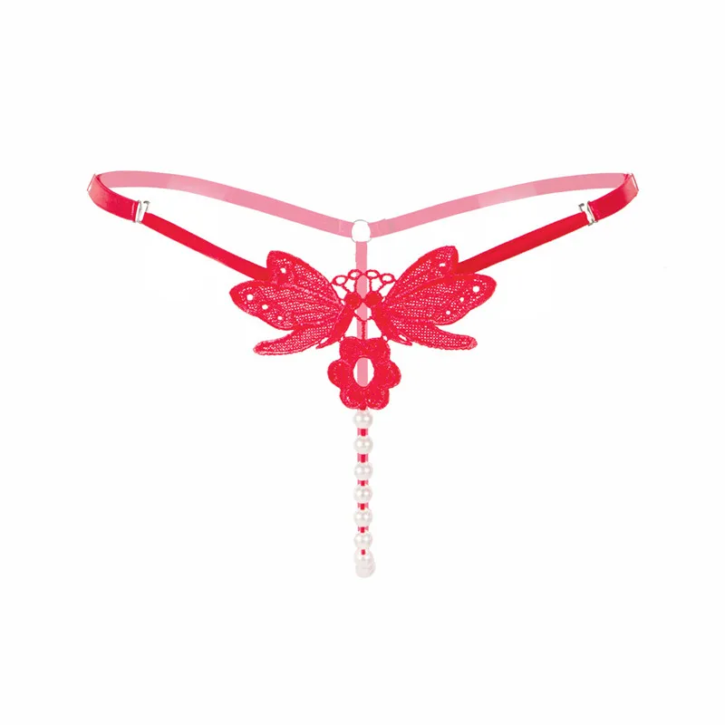 

Women Sexy Lingerie hot sexy panties hollow pearl T thong see through underpants temptation g-string for woman Low-waist red