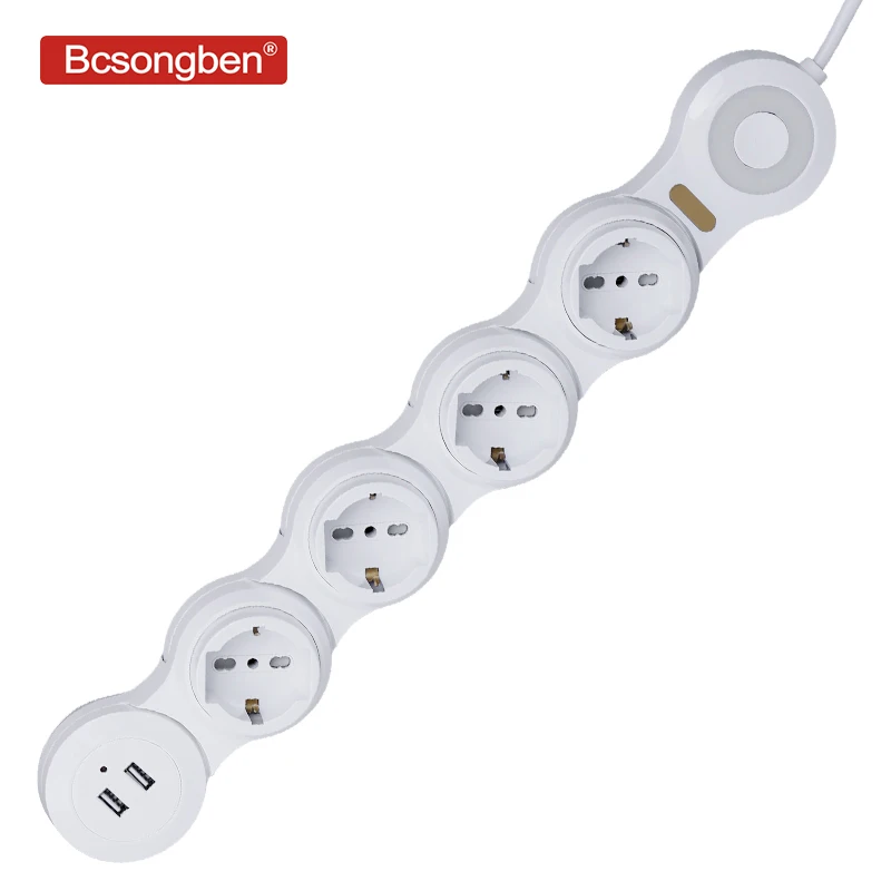 Bcsongben штепсельная вилка европейского стандарта розетка питания от 1 до 5 с 2 usb