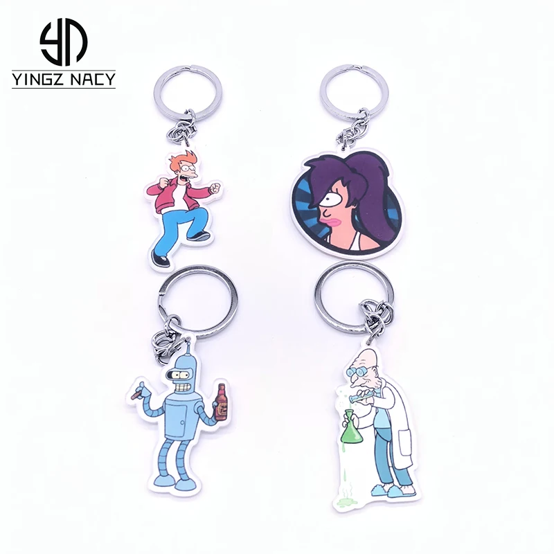 

Futurama Philip J. Fry Keychain TV Show Key Chains Bender Bending Rodriguez Cute Cartoon Acrylic Keyrings for men women Trinkets