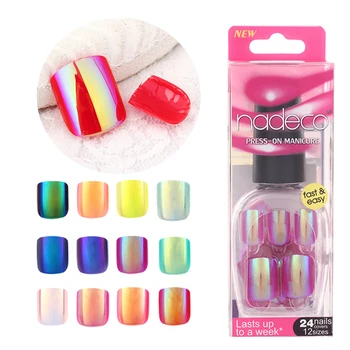 

12 Size 24 Pcs Fake Nails Tips Charming False Nail Laser Color-changing Acrylic UV Gel Tips Artificial Nails For Nail Makeup