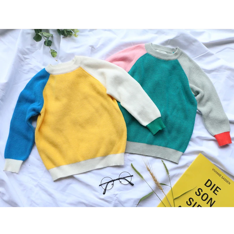 B&N New Baby Children Clothing Girls Patchwork Candy Color Knitted Sweater Kids Autumn Winter Cotton Outer Wear Girl Pullover13