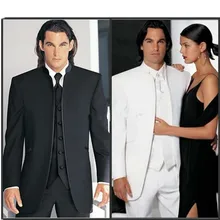men suits Custom Size Color No Button Groom Tuxedos Groomsmen Mandarin Collar Men Wedding Suits(Jacket+Pants+Tie+Vest)