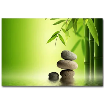 

NICOLESHENTING ZEN Stone and Bamboo Meditation Art Silk Fabric Poster Print Buddha Picture Room Wall Decor 018