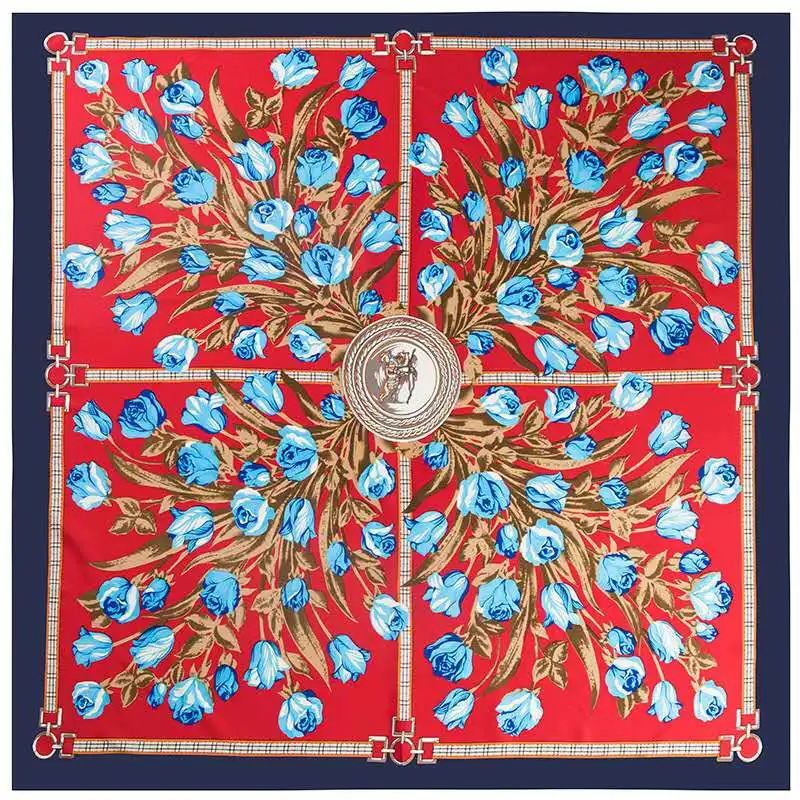 

2019 New Design Floral Bandana Luxury Brand Silk Scarf Woman's Scarves Shawls Stoles 130*130cmSquare Scarves For Women Foulard