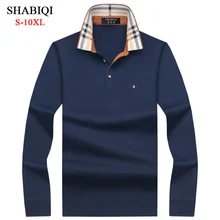 SHABIQI, повседневная Хлопковая мужская рубашка поло, Мужская рубашка поло с длинным рукавом, одноцветная рубашка поло, Camisa Polo, топы, футболки, плюс размер, 7XL, 8XL, 9XL, 10XL, 6689