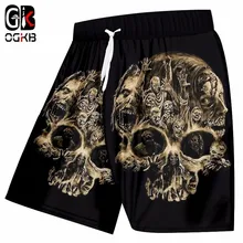 OGKB бордшорты мужские дышащие спортивные пляжные шорты с крутым принтом черепа 3d повседневные короткие шорты с эластичной резинкой на талии быстросохнущие летние шорты