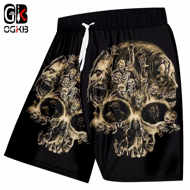

OGKB Board Shorts Men Breathable Sportswear Beachshorts Cool Print Skull 3d Casual Short Elastic Waist Quick Dry Shorts Summer