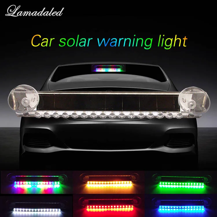 

21CM Car Solar Warning Lights 16 LED Anti rear-end collision flash lamp Car rear window Solar power Thunderbolt blinking Lights