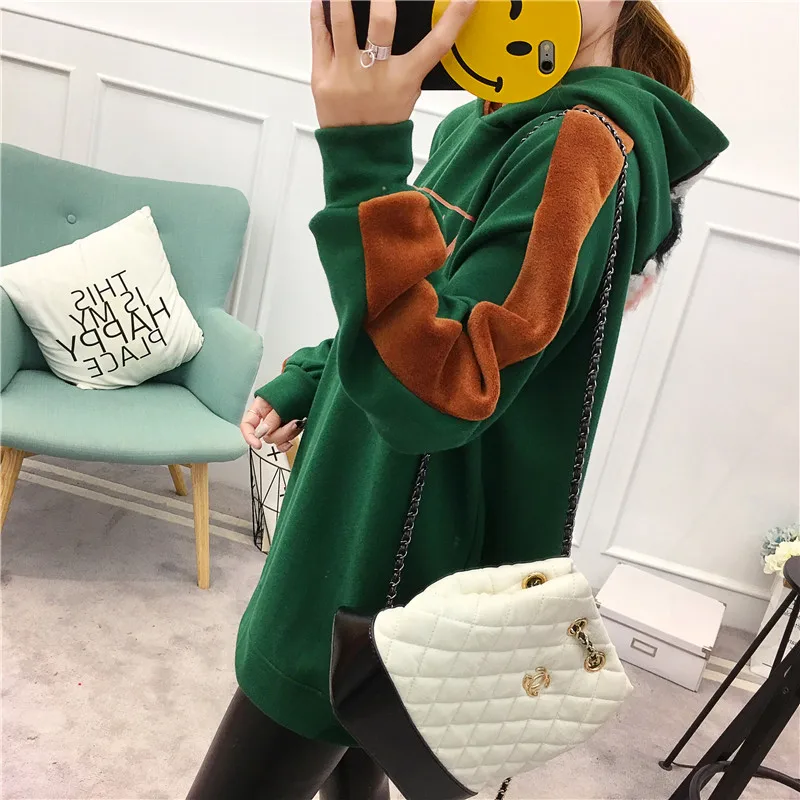Новые женские толстовки Harajuku женские Kawaii утолщение милый кот Вышивка модная женская толстовка корейский стиль Женский пуловер