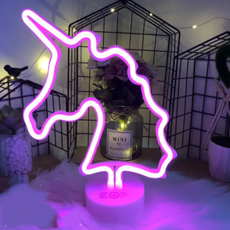 Неоновый светодиодный фонарь знак 8 режимов Праздничная Рождественская вечеринка домашняя отделка спальни ночник настольная лампа Фламинго Луна Единорог дерево - Испускаемый цвет: unicorn