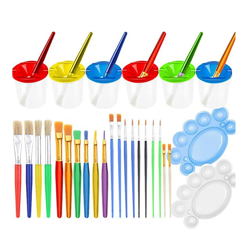 палитра для рисования. краски с кисточкой. кисти и краски. палитра красок для детей. принадлежности для рисования.