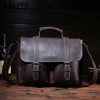 

KACDYSI Designer Genuine Cow Leather Retro Men's Handbag Briefcase Bag High Quality Business Pack Large Male Tote Shoulder Purse
