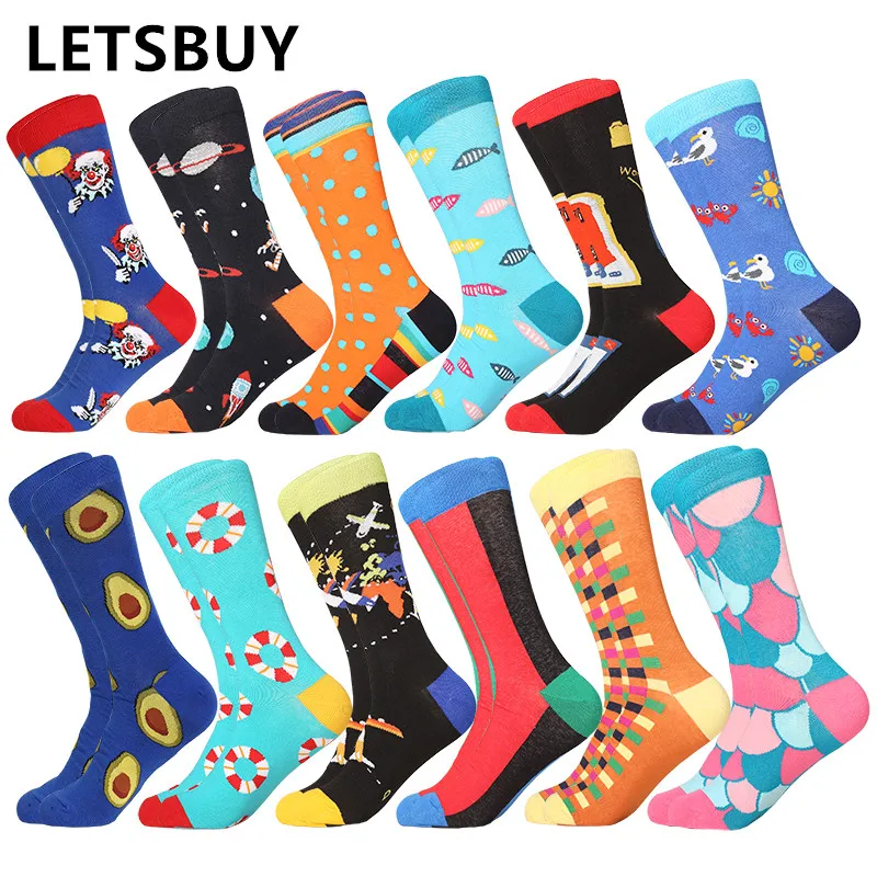 

LETSBUY 12pairs/Lot novelty colorful men socks dropshipping calcetines de hombre man socks set