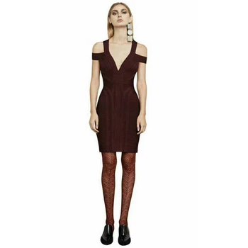 

2019 Elegant Short Sleeve Wine Red Chic Spring Solid Bandage Dress V Neck Bodycon Sexy Celebrity Party Dress Off The Shoulder