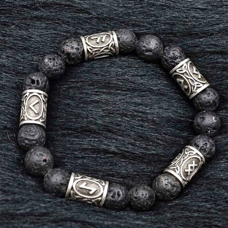 

Wonlife 1pc Personalized 10mm Lava Stone Antique Silver Norse Viking Beads Aromatherapy Essential Oil Diffusing Bracelets Bangle