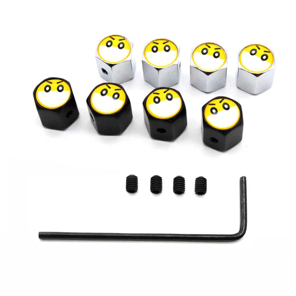 

5 Pcs/Set Zinc Alloy Anti-theft Smile Face Logo Tire Valve Stem Cap Tire Wheel Stem Air Valve Caps for Auto Cars