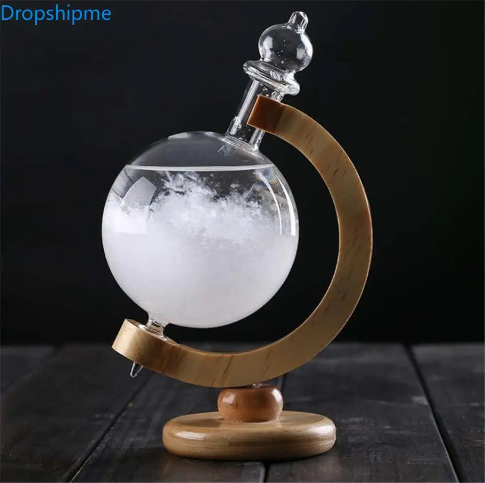 

FasterS Storm Glass Weather Predicting Forecast Bottle Crystal Desktop Barometer with Wooden Base Crafts for Home Office Decors