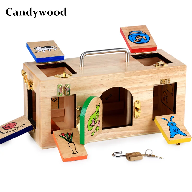 Candywood Montessori wooden lock box Early Childhood Education Preschool Training Kids unlocking box Children educational toy Candywood Montessori wooden lock box Early Childhood Education Preschool Training Kids unlocking box Children educational toy