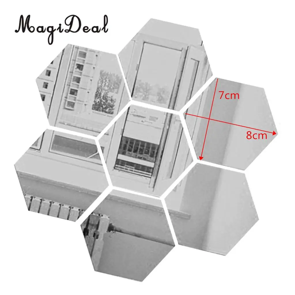 7Pcs 3D Mirror Surface Hexagon Vinyl Removable Sticky Wall Sticker Decal Coffee Cafe Bar Chic Decor Art Mural DIY
