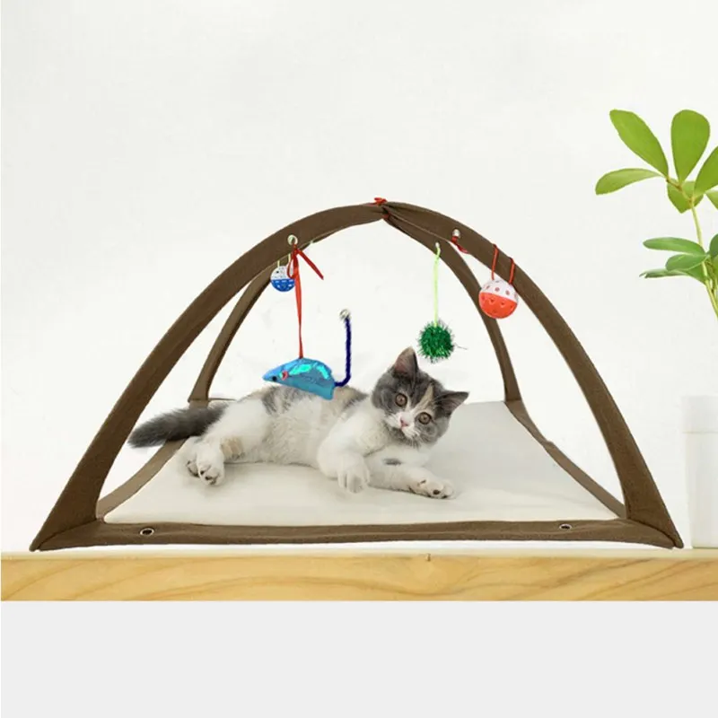 Веселая игровая площадка для питомцев, складная палатка для кошек, игровой игрушечный гамак, коврик с 4 подвесными игрушечными шариками разных цветов