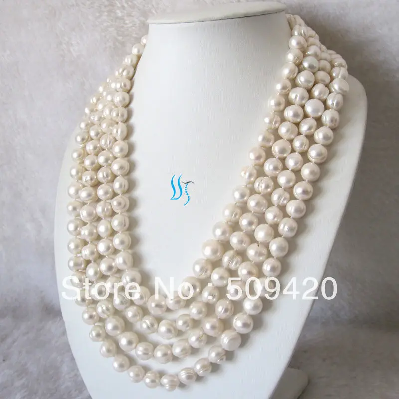 

Free Shipping100" 9-10mm White Freshwater Pearl Necklace Strands Jewelry