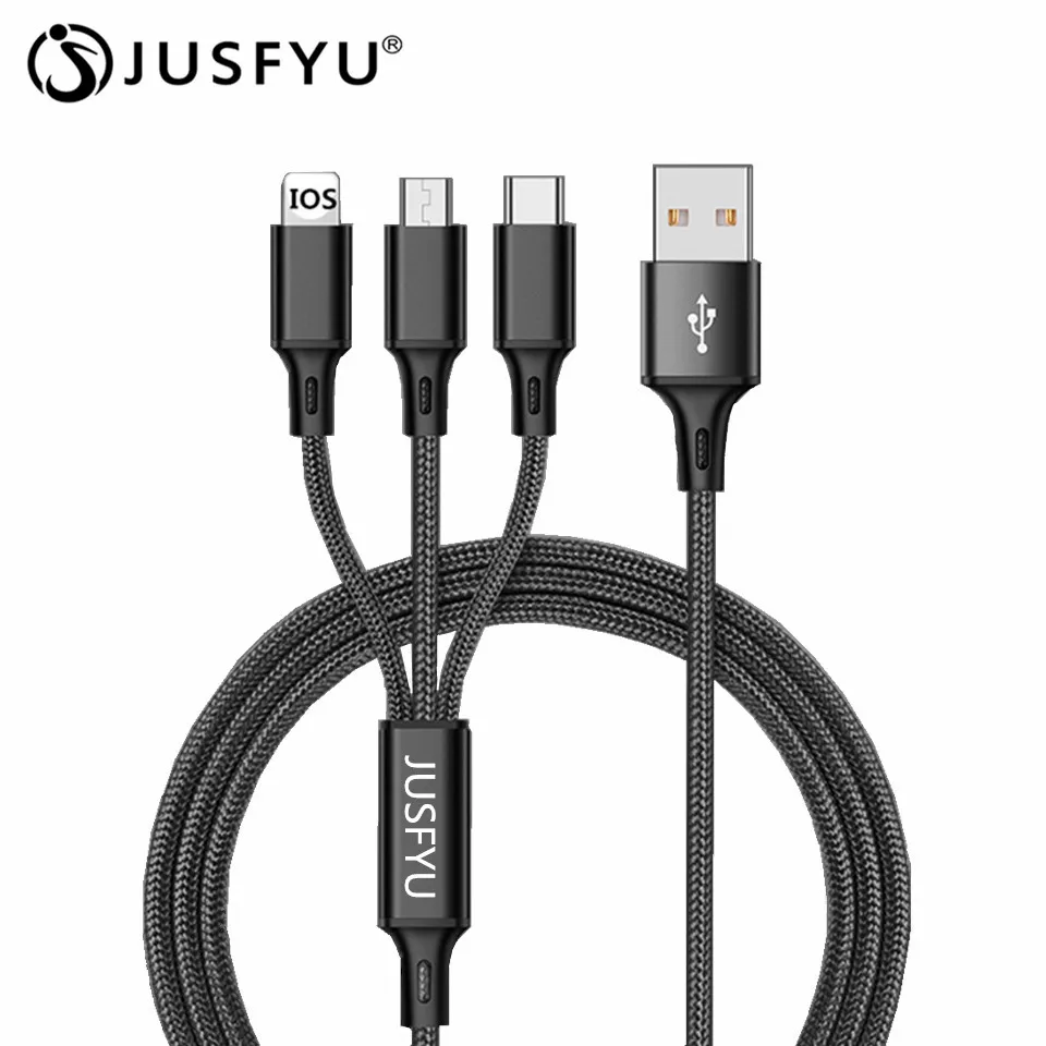 

For iPhone/Android/Type C 3 in 1 USB C Micro USB Cable Universal 2.4A fast Charge for Mobile Quick Phones Charging Cables 8Pin
