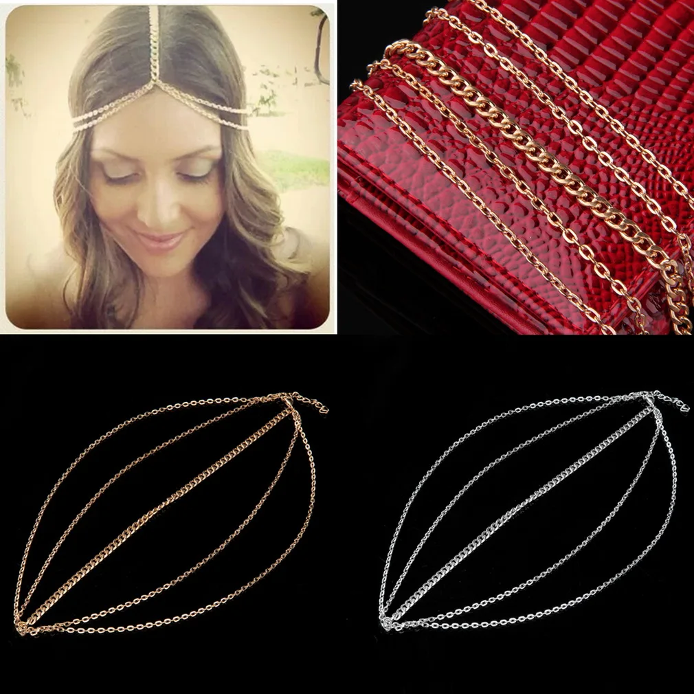 

New Fashion plated Gold Head Chain Pieces Women Boho Headpiece Headband Metal Chain Hair Head Wrap Jewelry top quality