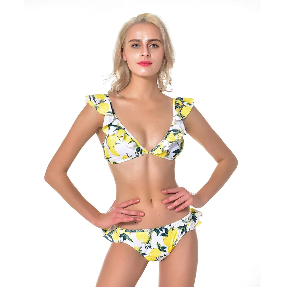 

bikini set swimwear bikinis 2019 swimming suit for women lemon printed sweety push up high waist bathing swimsuits