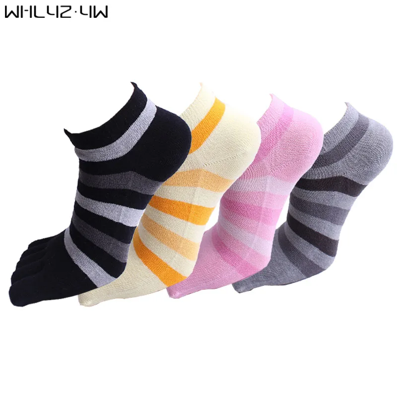 

WHLYZ YW 5 finger socks woman Combed cotton good quality 5 pairs/lot striped summer harajuku ankle socks with toes fashions