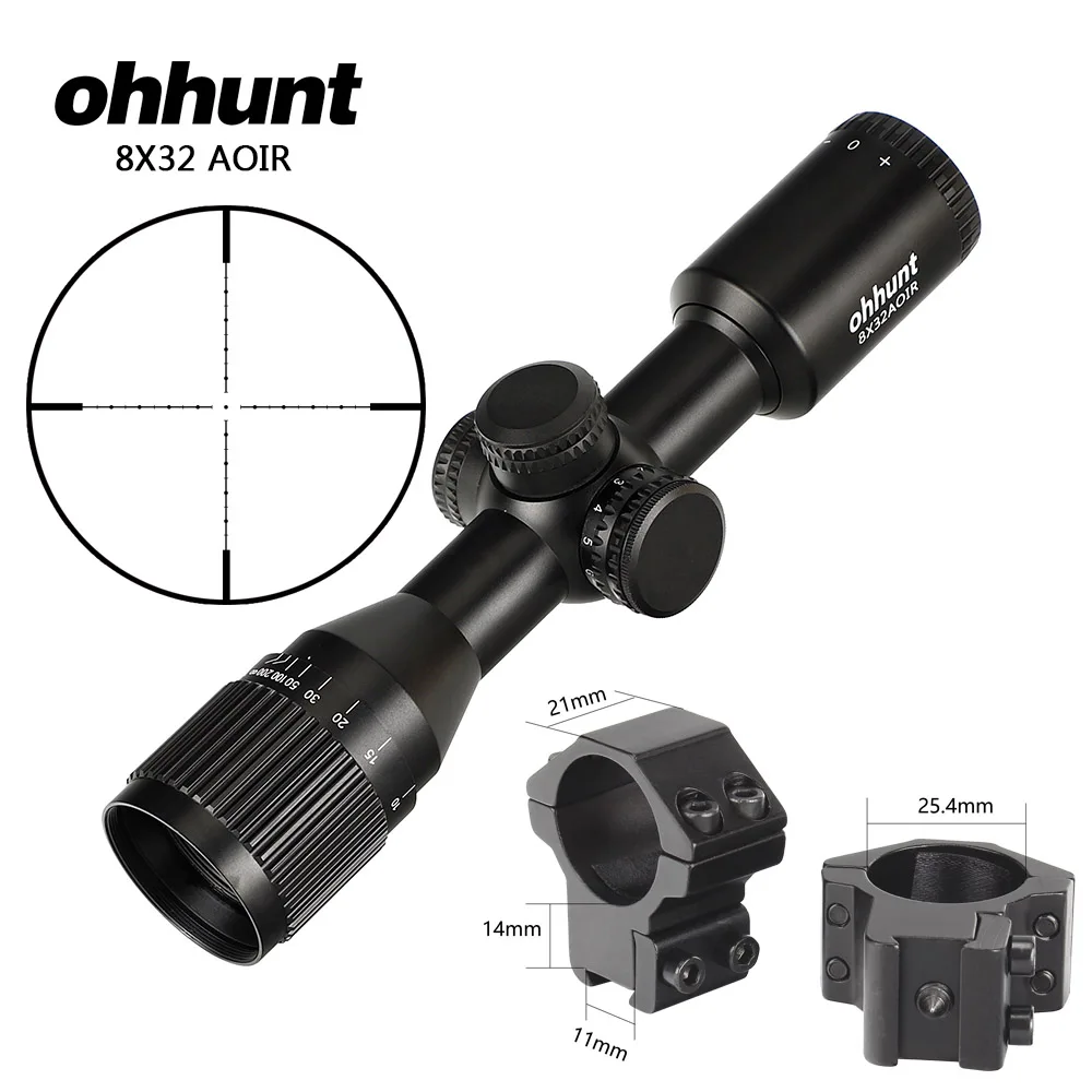 Ohhunt 8X32 AOIR охотничий компактный прицел для винтовки Mil Dot с подсветкой Стекло травленый визир прицел тактический оптика прицел - Цвет: 25.4mm-Dovetail-SDZ