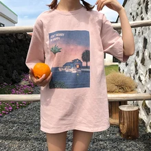 2021 Korean Harajuku Vintage Printed Short Sleeve T Shirt Women Summer Casual Loose Tee Shirt Femme Streetwear Tops