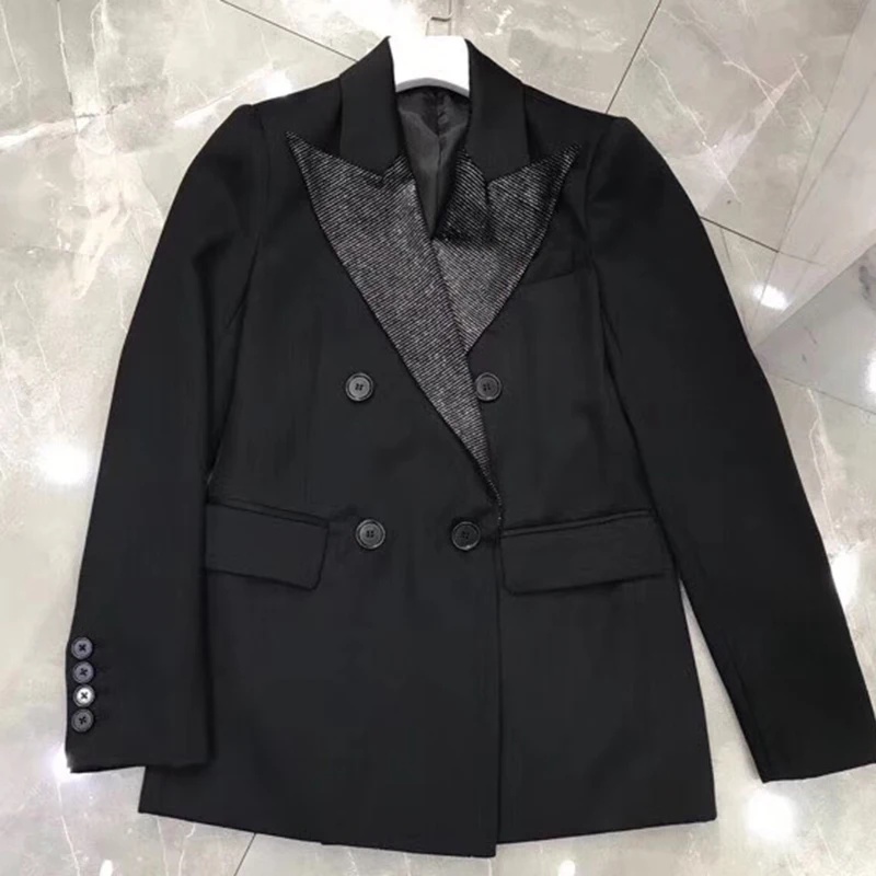 À Double Manches Boutonnage 2019 Vestes Qualité Mode Haute Longues Femme Black Mince Noir Femmes Formelle Manteau De xqOTw7R