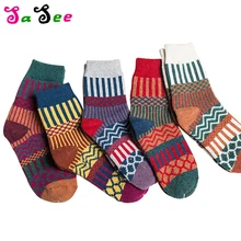 5 пар, толстые теплые короткие носки из смешанной шерсти с кроликом Женские полосатые хлопковые носки в стиле Харадзюку забавные короткие носки зимние носки для девочек, Meias