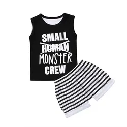 Комплект из 2 предметов для новорожденных одежда для малышей мальчиков Повседневное Черный Топы Топ + штаны в полоску комплект детской