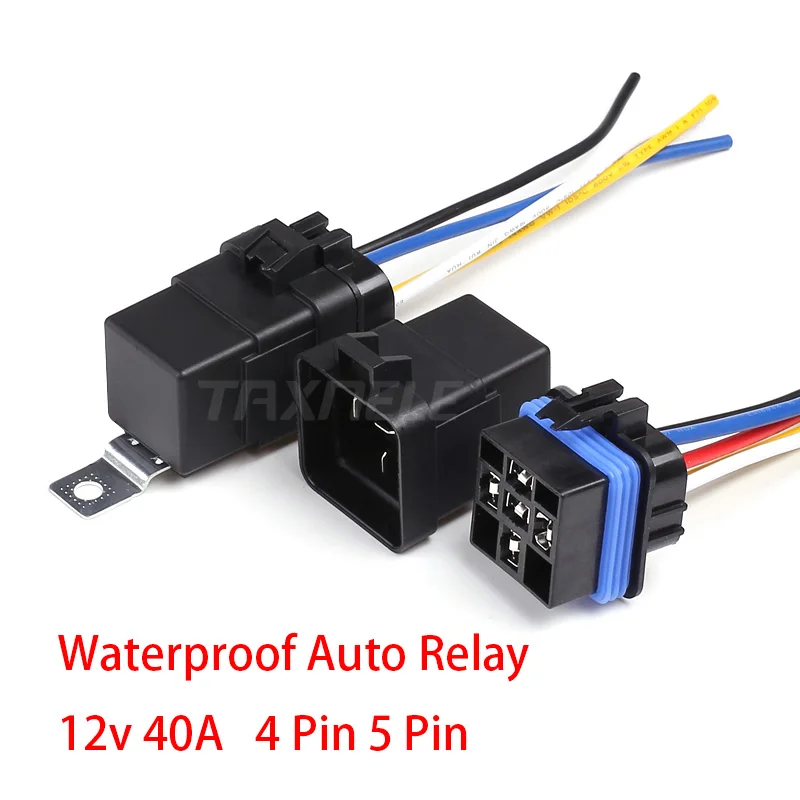 

Automobile Relay Waterproof Integrated Wired DC12V 24V 40A 5Pin 4pin Auto Relay + Holder With 105mm Length Wires