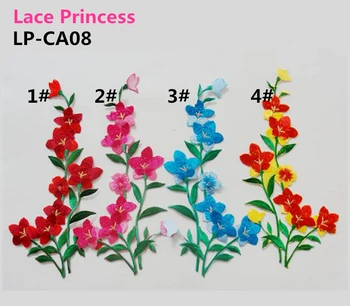 

5 pairs 12x25 CM lace fabric flower applique patch embroidered flowers stage cheongsam clothes diy accessories LP-CA08