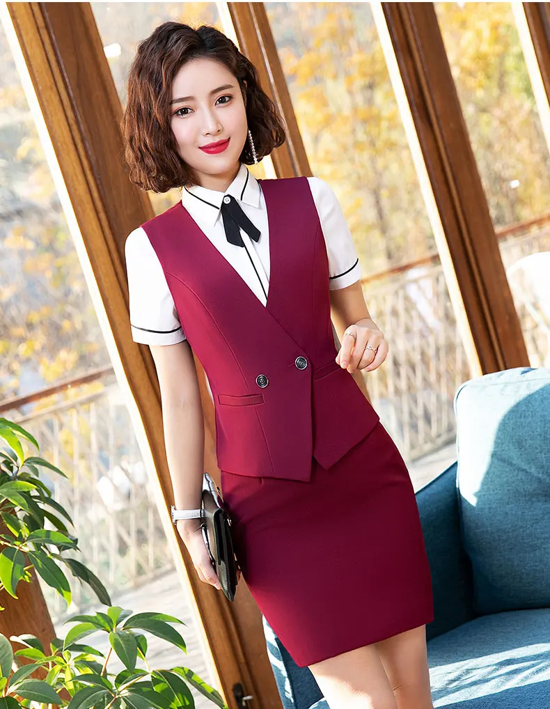 IZICFLY Summer Women Suits Skirts And Tops Vest Waistcoat Office Ladies Skirt Suit Formal Wear For Work Big Size Ropa De Oficina