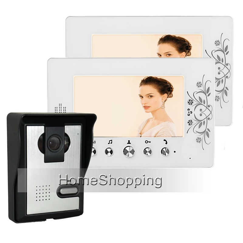 

FREE SHIPPING New 7" Color Video Intercom Door Phone System + 2 White Monitors + 1 700TVL HD Doorbell Camera In Stock Wholesale